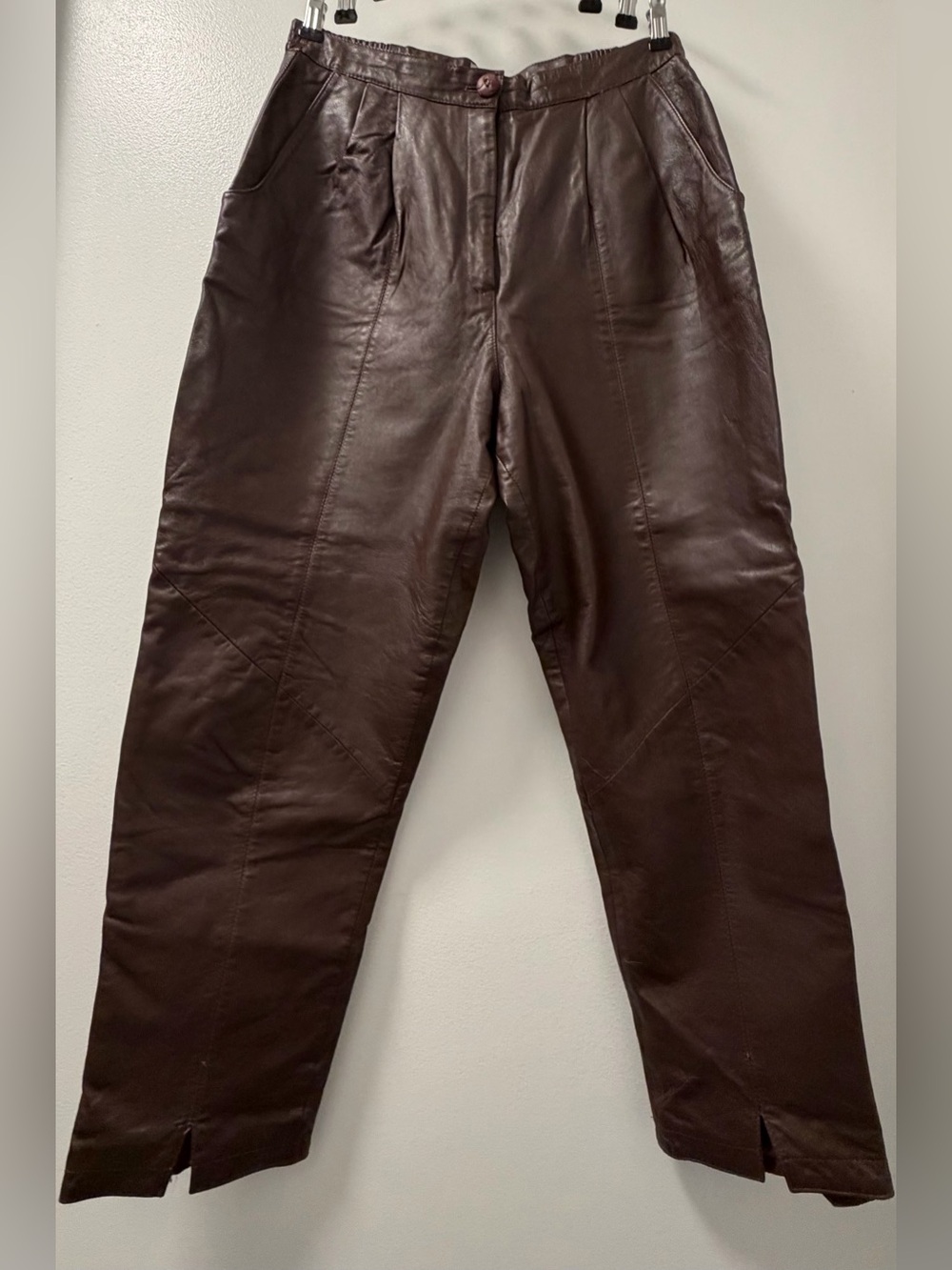 Vintage and Unique Margaret Godfrey Brown 100% Leather High Rise Pants Size 12